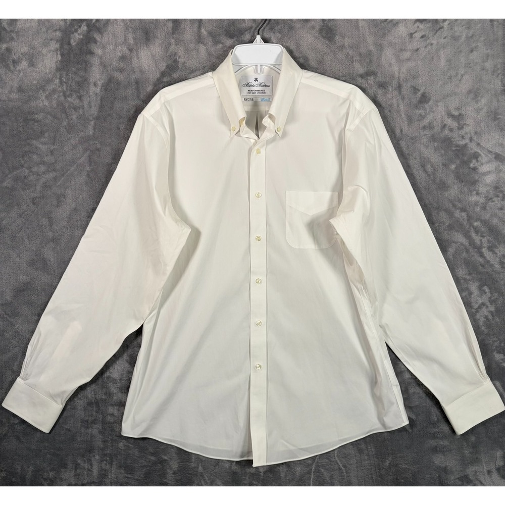 Brooks Brothers White Dress Shirt Mens 16 35 Button Down Performance Stretch